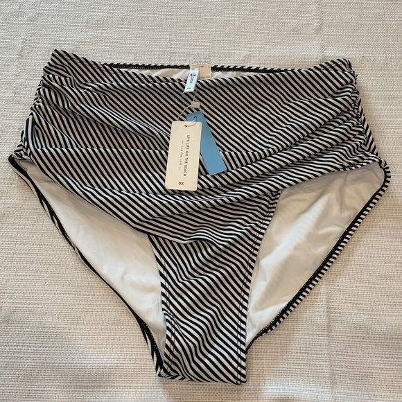 Cupshe high waisted black and white striped bikini bottoms with shirring NWT - Picture 2 of 6
